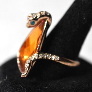 Rare Cobra Rhinestone/Green Eyes Copper Band Amber Crystal Size 11 Unisex Ring